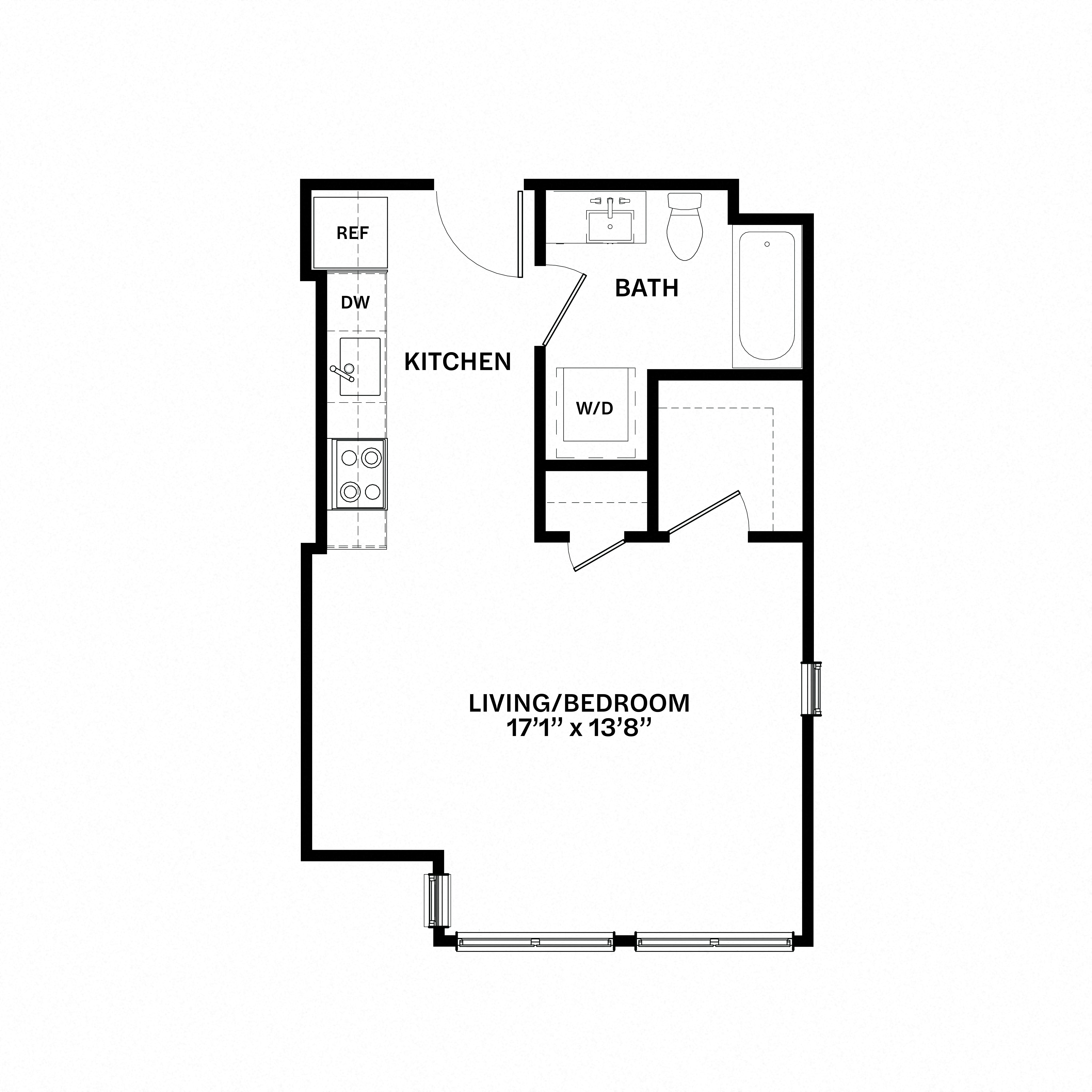 Floor plan for studio, 1 bath, 476 sqft